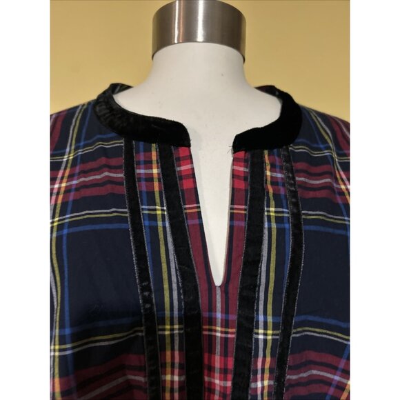 Talbots Split Neck Tunic Holiday Velvet Trim in Cabin Plaid Shirt - Women's 1X - Picture 7 of 11